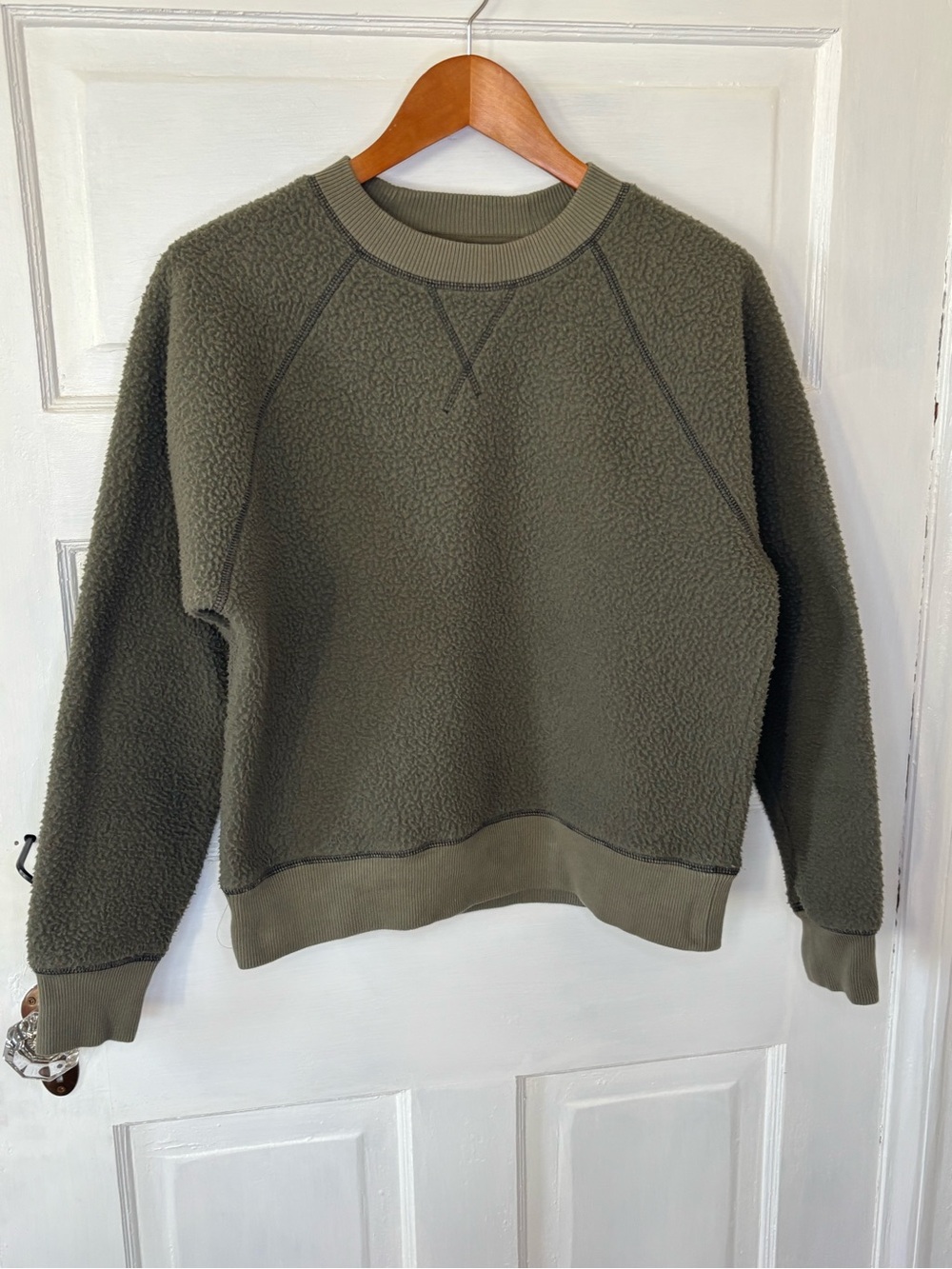 Everlane Renew Olive Green Sherpa Crewneck Sweatshirt